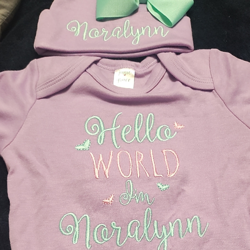 Purple Baby Outfit with Mint Green Embroidery
